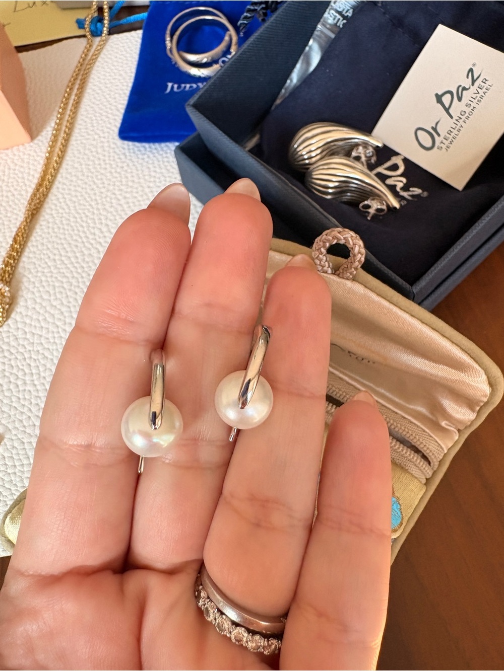 Honora White Pearl Drop Earrings with Silver Hoops